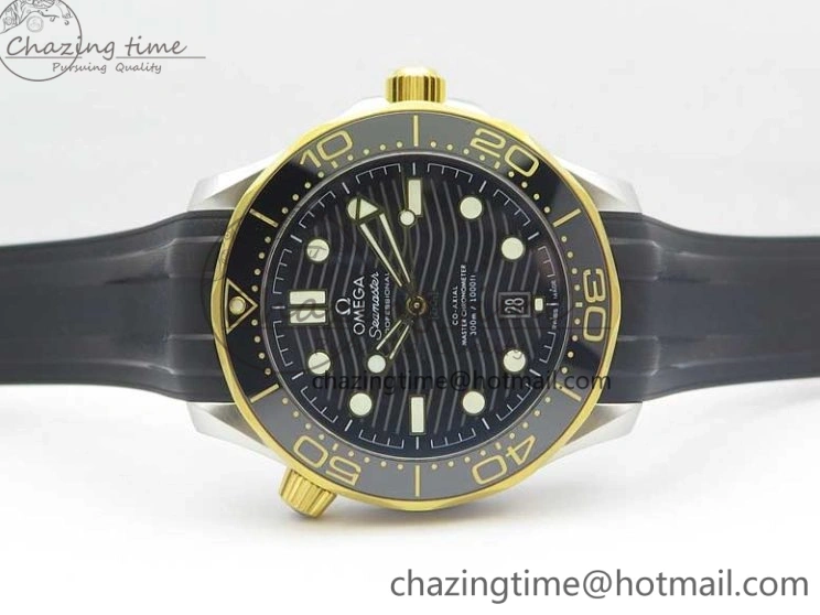 0502 Seasonal 2018 Seamaster Diver 300M SS YG VSF 1:1 Best Edition YG Bezel Black Dial on Black Rubber Strap A 7934